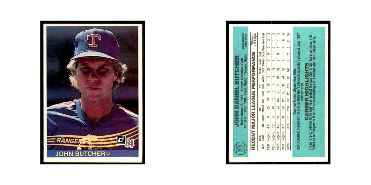 John Butcher 1984 Donruss #220 Texas Rangers Baseball Card NM