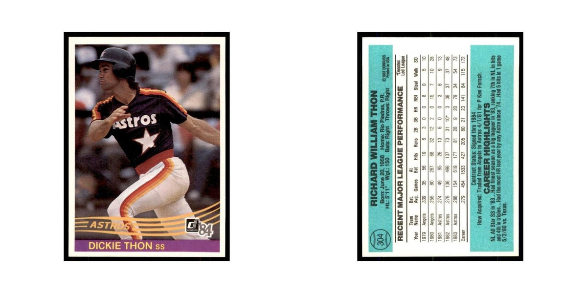 Dickie Thon 1984 Donruss #304 Houston Astros Baseball Card NM