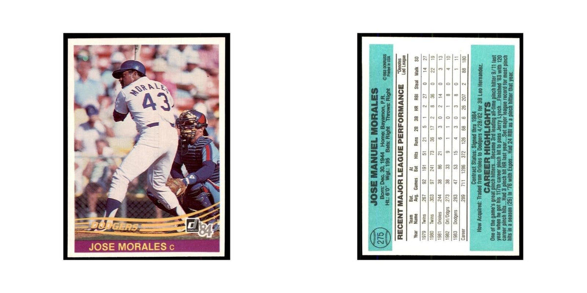 Jose Morales 1984 Donruss #275 Los Angeles Dodgers Baseball Card NM