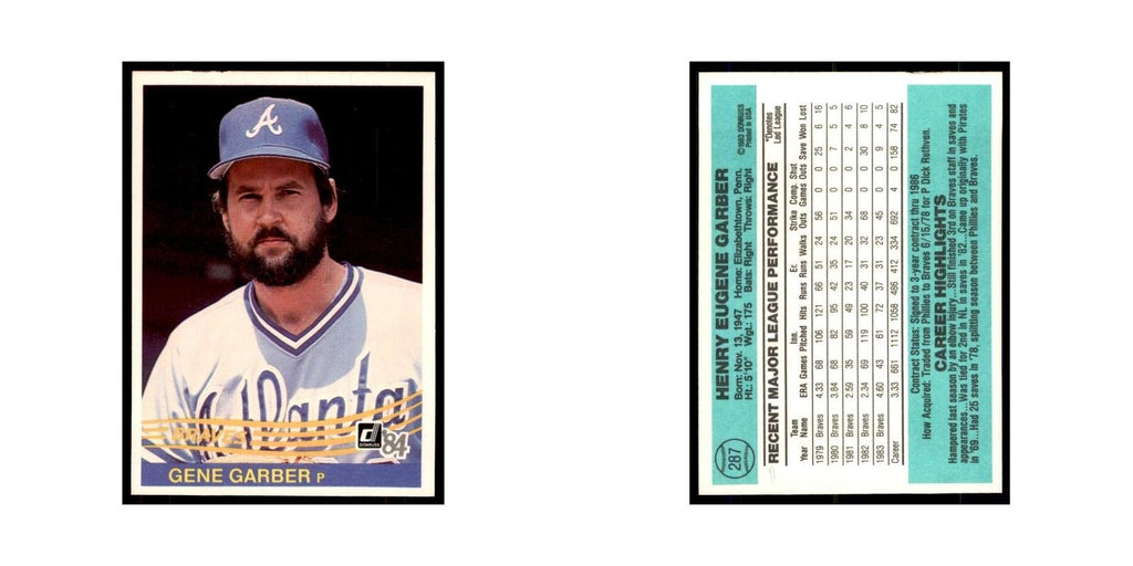 Gene Garber 1984 Donruss #287 Atlanta Braves Baseball Card NM