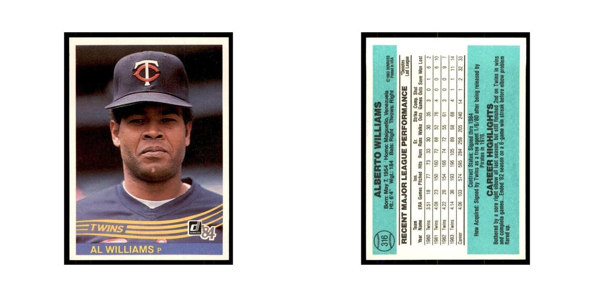 Al Williams 1984 Donruss #316 Minnesota Twins Baseball Card NM