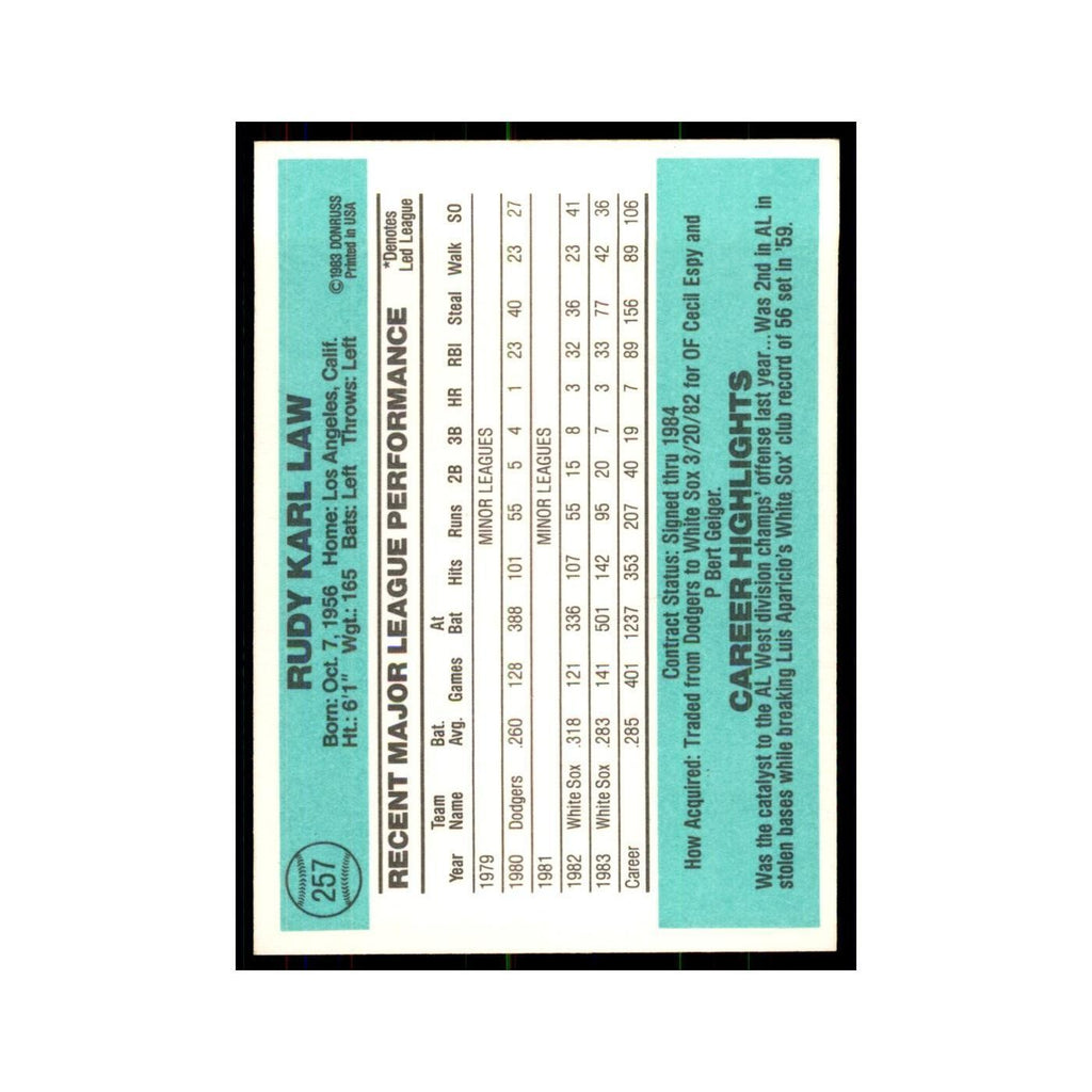 Rudy Law 1984 Donruss #257 Chicago White Sox Baseball Card NM