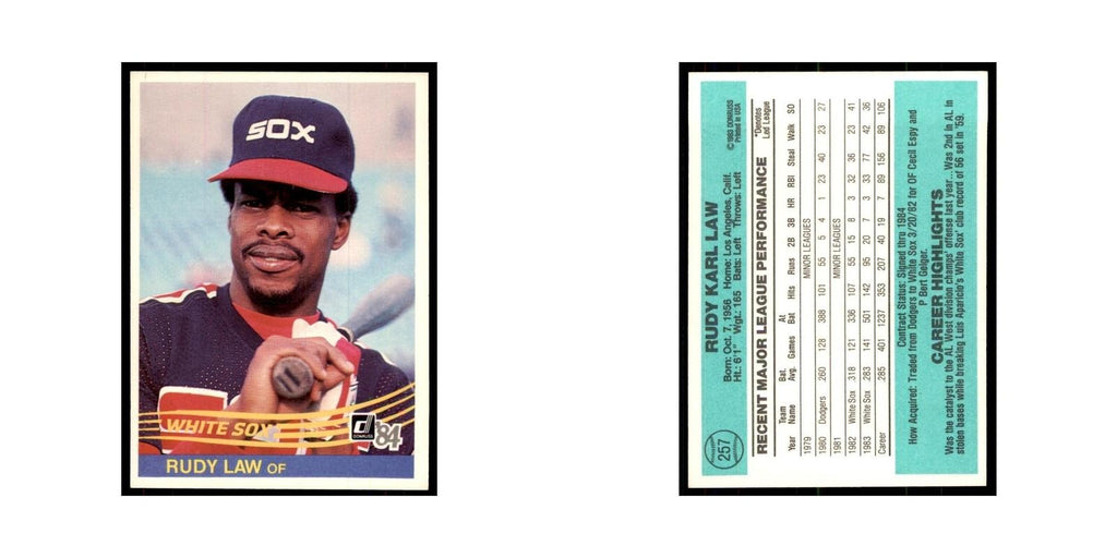 Rudy Law 1984 Donruss #257 Chicago White Sox Baseball Card NM