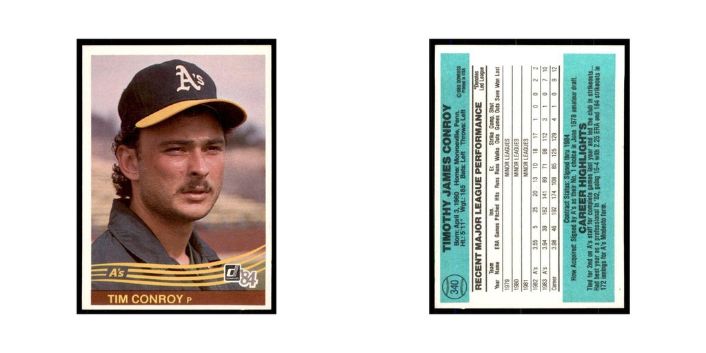 Tim Conroy Rookie 1984 Donruss #340 Oakland Athletics Baseball Card NM