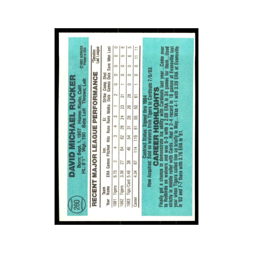 Dave Rucker 1984 Donruss #260 St. Louis Cardinals Baseball Card NM