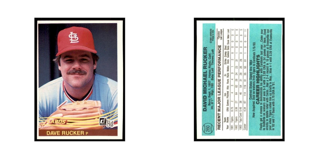 Dave Rucker 1984 Donruss #260 St. Louis Cardinals Baseball Card NM