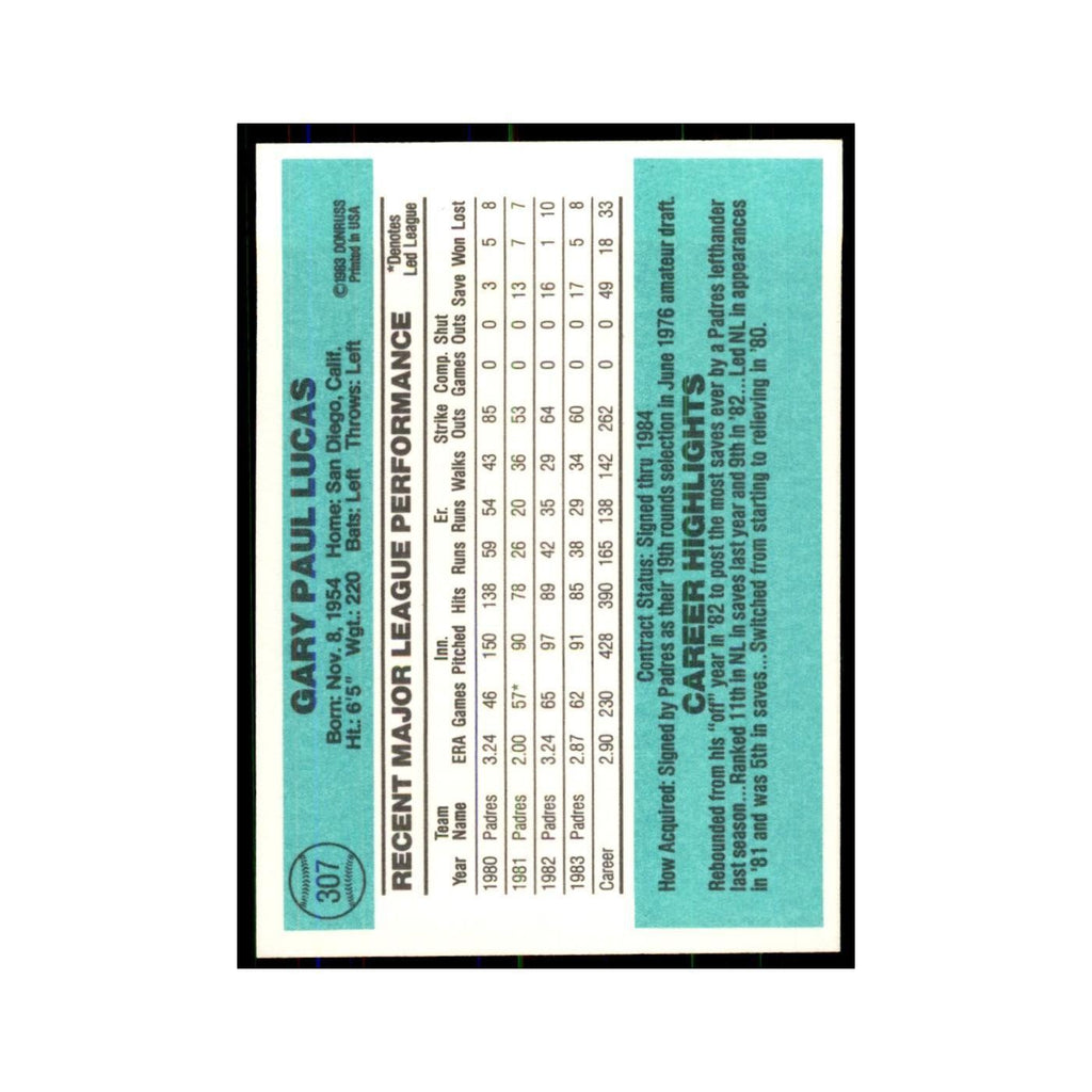 Gary Lucas 1984 Donruss #307 San Diego Padres Baseball Card NM