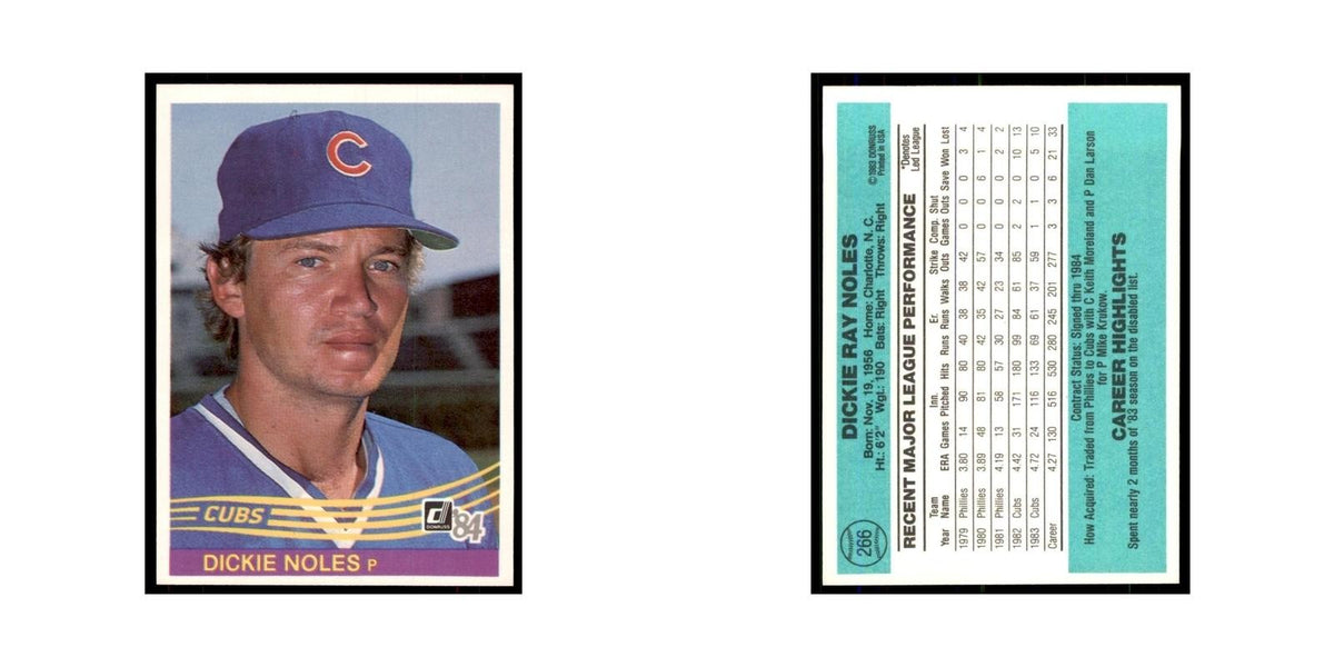 Dickie Noles 1984 Donruss #266 Chicago Cubs Baseball Card NM