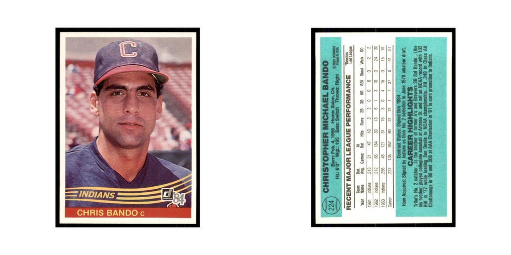 Chris Bando 1984 Donruss #224 Cleveland Indians Baseball Card NM