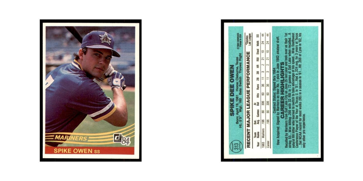 Spike Owen Rookie 1984 Donruss #313 Seattle Mariners Baseball Card NM