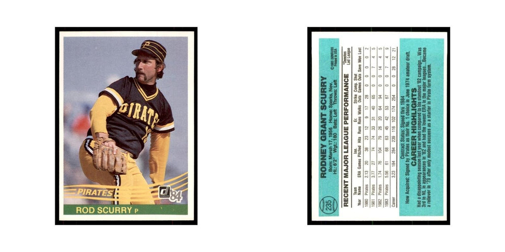 Rod Scurry 1984 Donruss #235 Pittsburgh Pirates Baseball Card NM