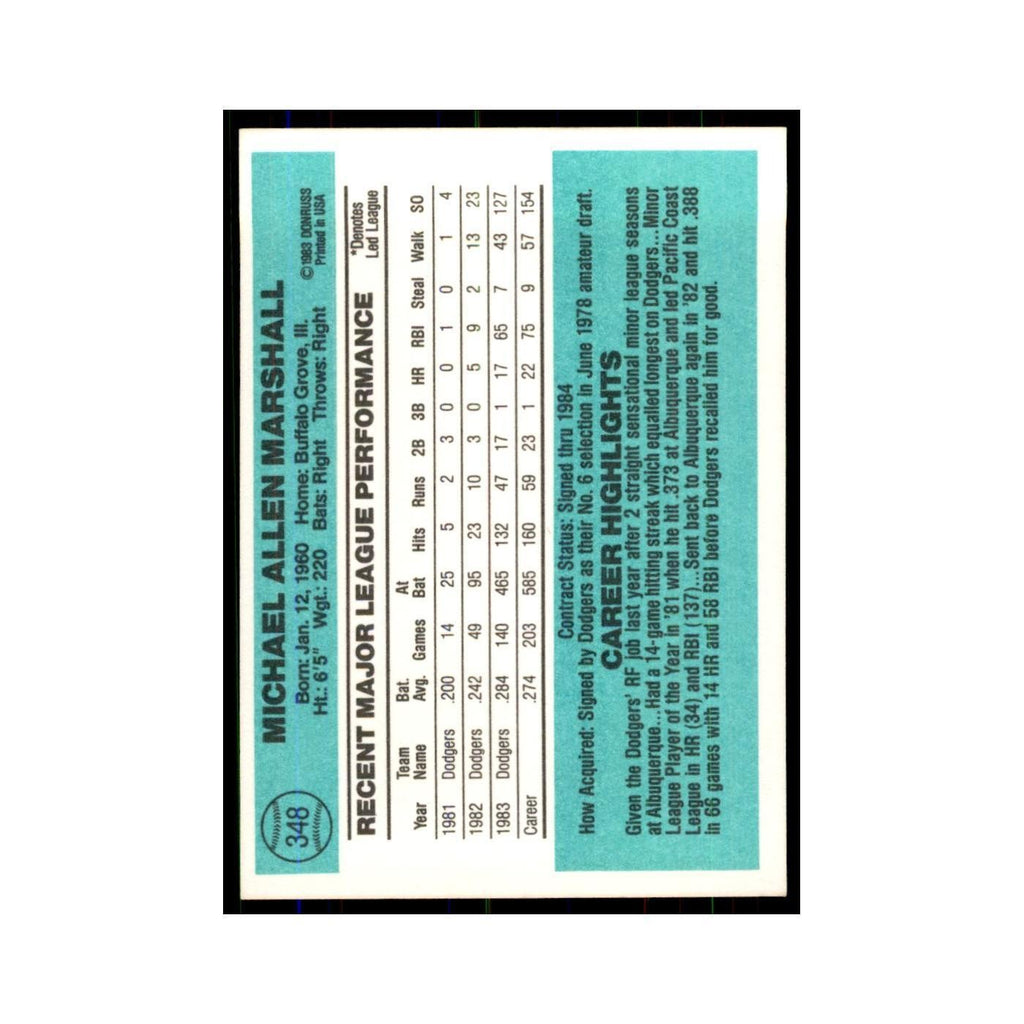 Mike Marshall 1984 Donruss #348 Los Angeles Dodgers Baseball Card NM