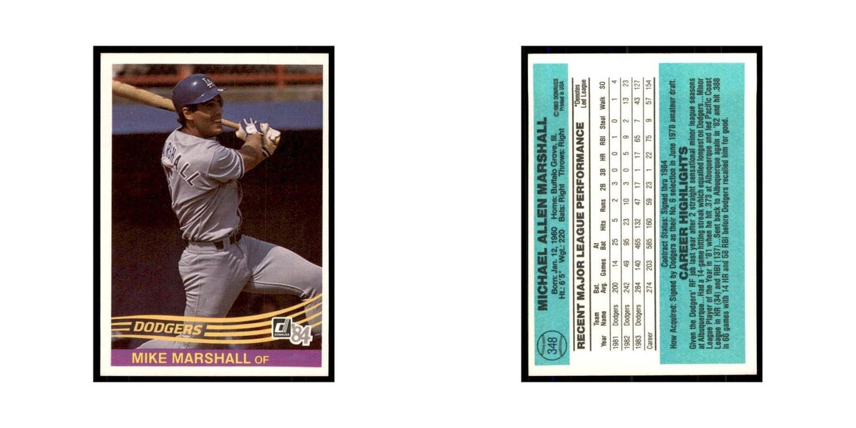 Mike Marshall 1984 Donruss #348 Los Angeles Dodgers Baseball Card NM