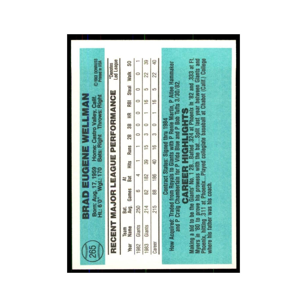 Brad Wellman Rookie 1984 Donruss #265 San Francisco Giants Baseball Card NM
