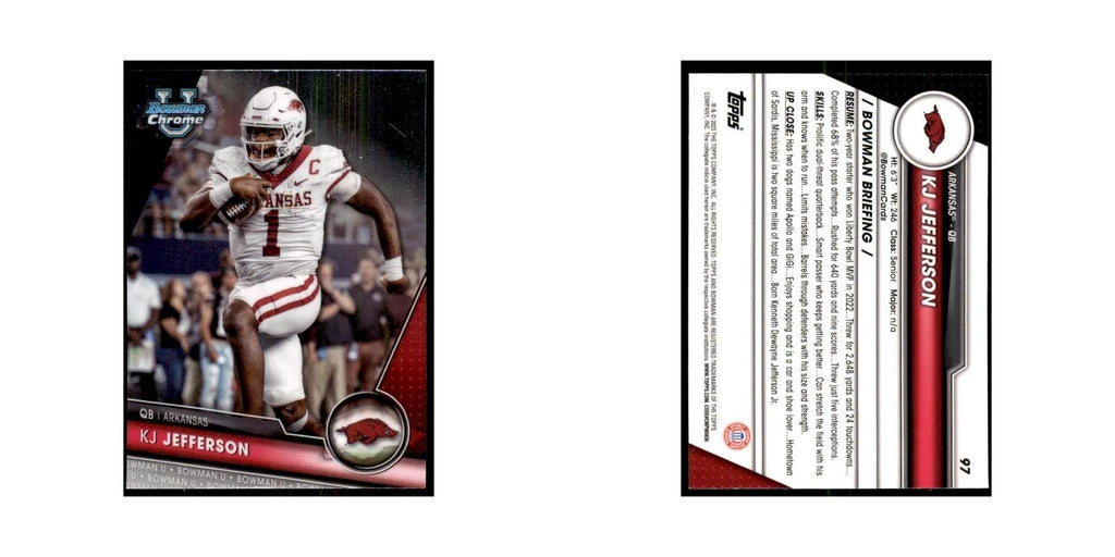 KJ Jefferson 2023 Bowman University Chrome #97 Arkansas Razorbacks NM