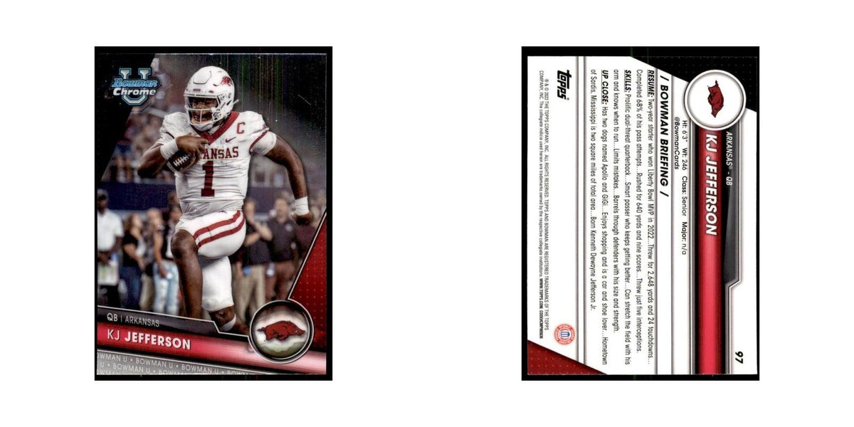 KJ Jefferson 2023 Bowman University Chrome #97 Arkansas Razorbacks NM