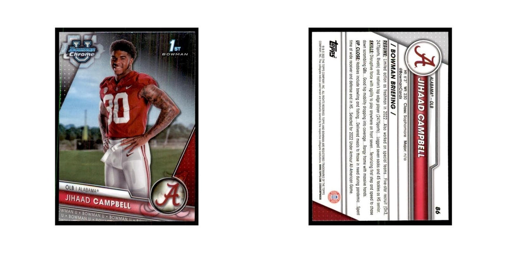 Jihaad Campbell 2023 Bowman University Chrome #86 Alabama Crimson Tide NM