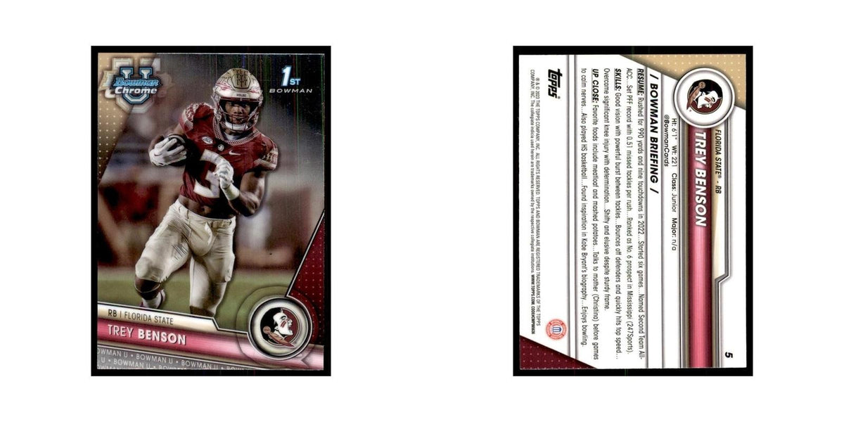 Trey Benson 2023 Bowman University Chrome #5 Florida State Seminoles NM