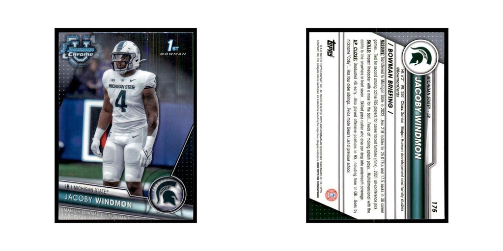 Jacoby Windmon 2023 Bowman University Chrome #175 Michigan State Spartans NM