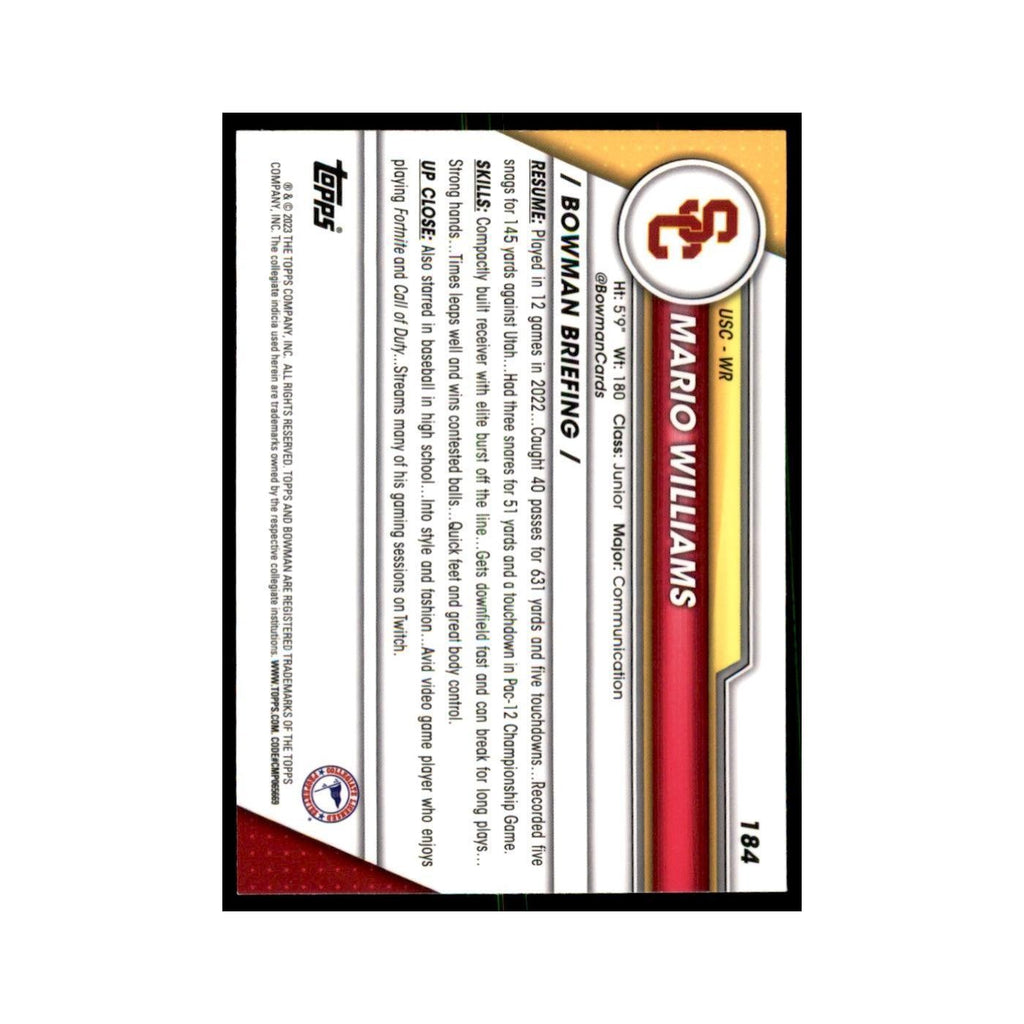 Mario Williams 2023 Bowman University Chrome #184 USC Trojans Football Card NM