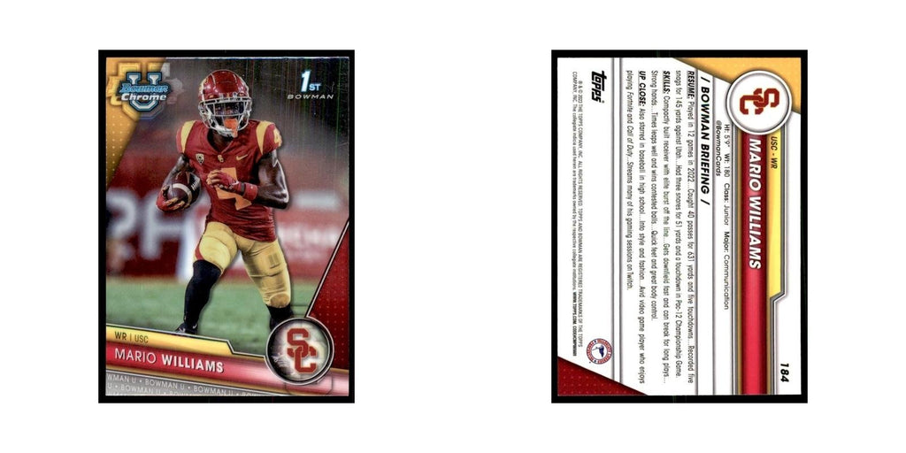 Mario Williams 2023 Bowman University Chrome #184 USC Trojans Football Card NM