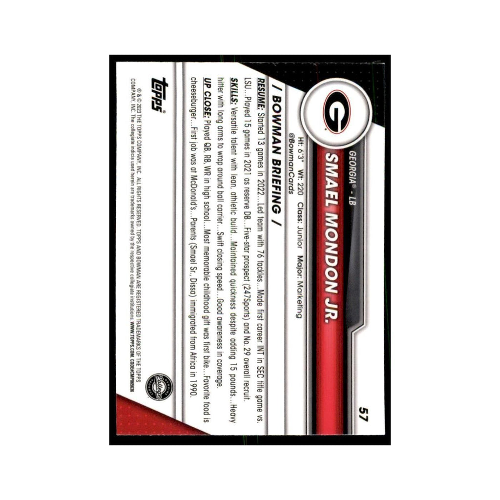 Smael Mondon Jr. 2023 Bowman University Chrome #57 Georgia Bulldogs NM