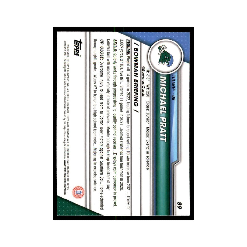 Michael Pratt 2023 Bowman University Chrome #89 Tulane Green Wave NM