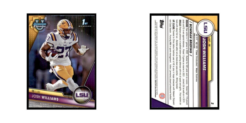 Josh Williams 2023 Bowman University Chrome #2 LSU Tigers Football Card NM