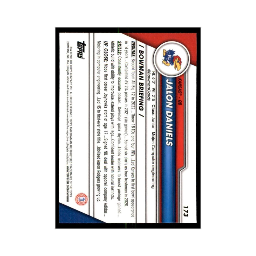 Jalon Daniels 2023 Bowman University Chrome #173 Kansas Jayhawks NM