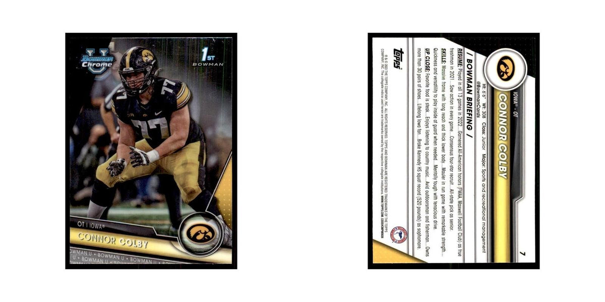 Connor Colby 2023 Bowman University Chrome #7 Iowa Hawkeyes Football Card NM
