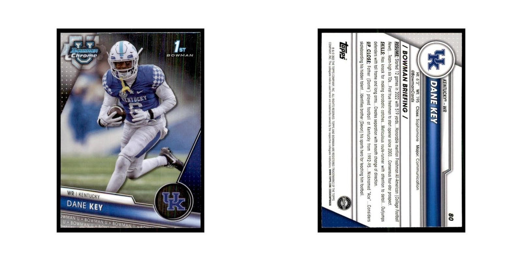 Dane Key 2023 Bowman University Chrome #80 Kentucky Wildcats Football Card NM