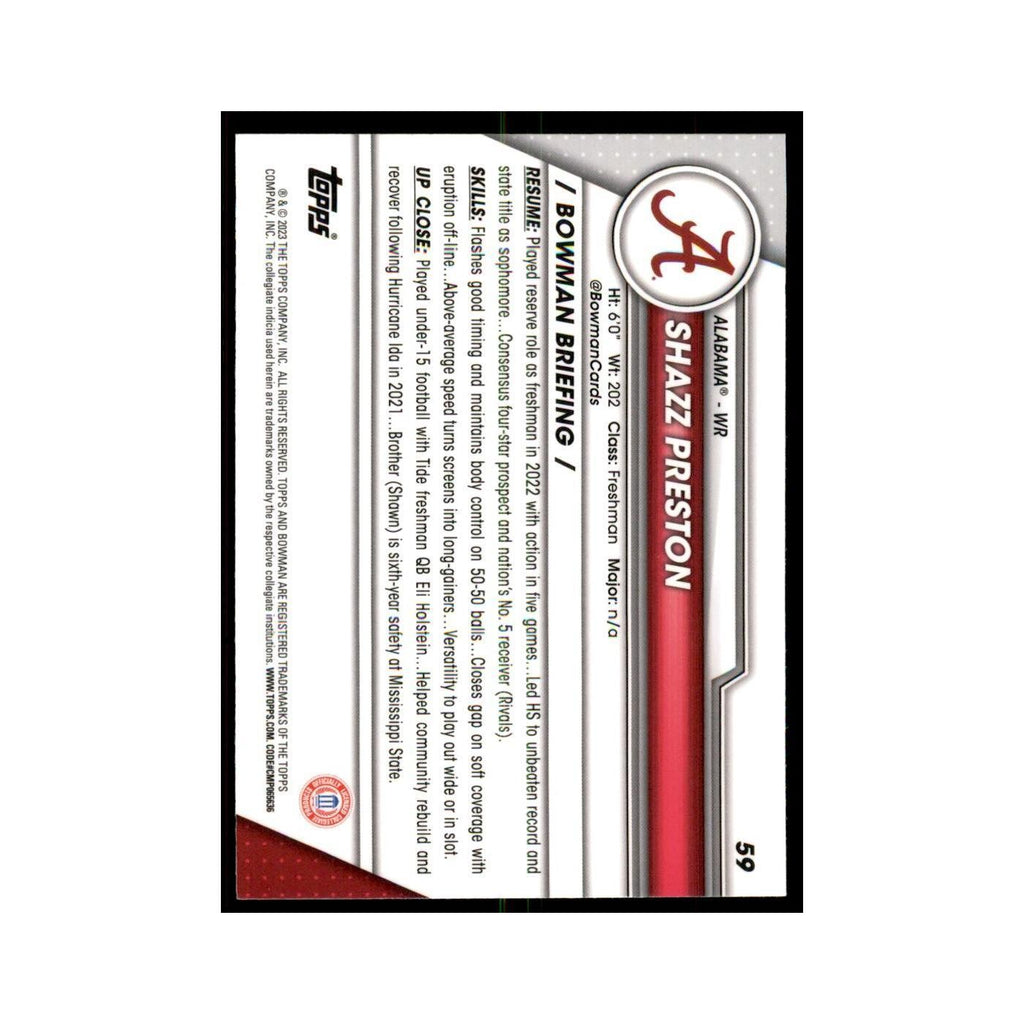 Shazz Preston 2023 Bowman University Chrome #59 Alabama Crimson Tide NM
