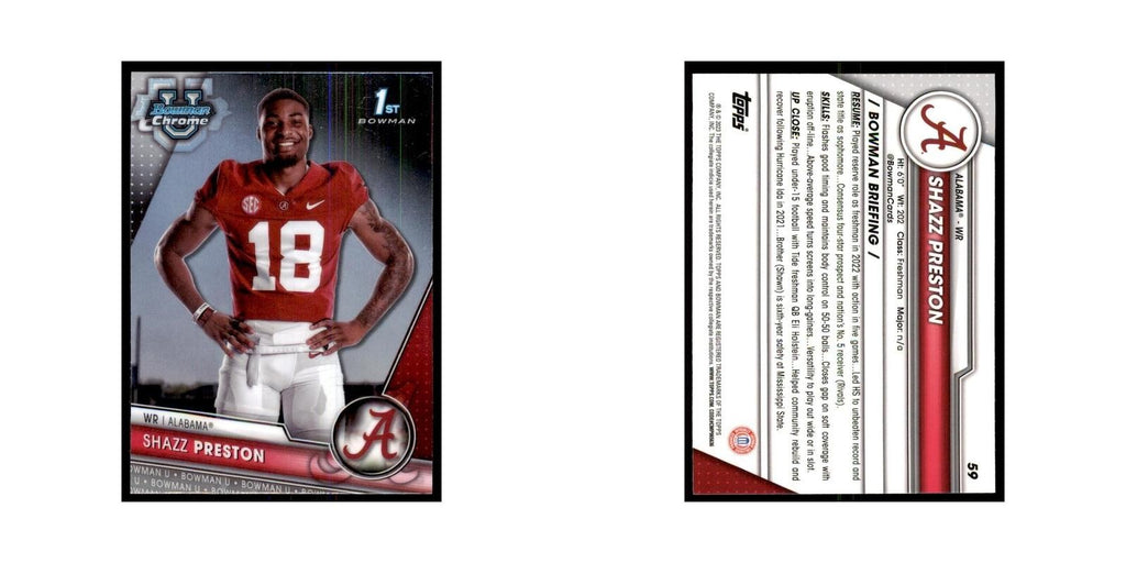 Shazz Preston 2023 Bowman University Chrome #59 Alabama Crimson Tide NM
