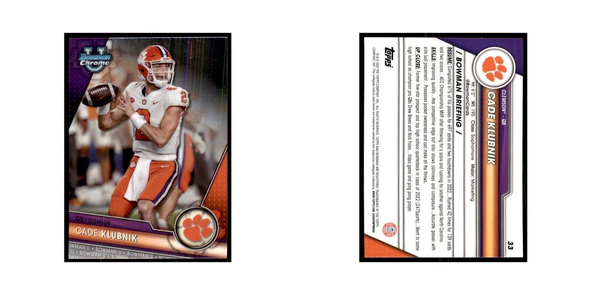 Cade Klubnik 2023 Bowman University Chrome #33 Clemson Tigers Football Card NM