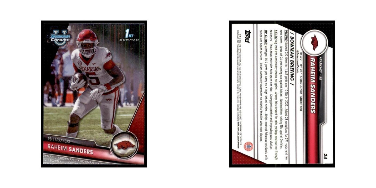 Raheim Sanders 2023 Bowman University Chrome #24 Arkansas Razorbacks NM