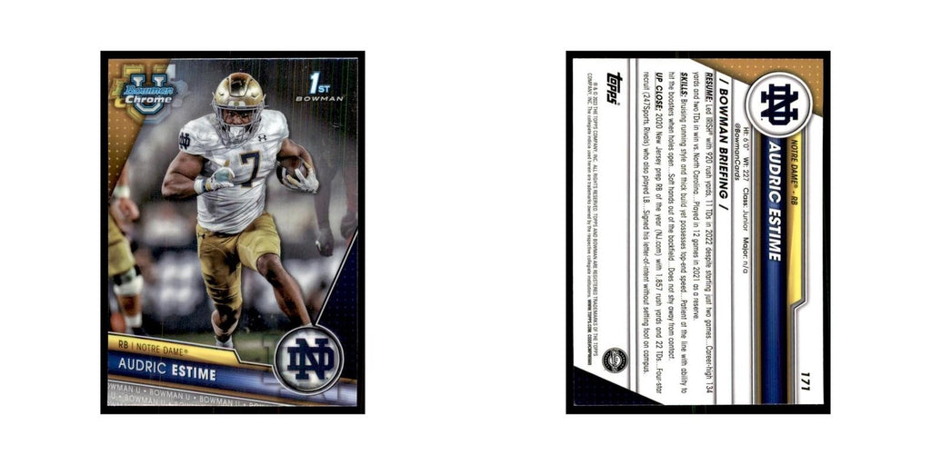 Audric Estime 2023 Bowman University Chrome #171 Notre Dame Fighting Irish NM
