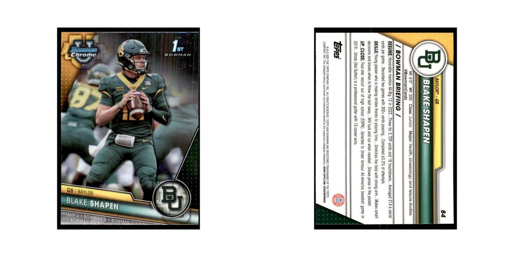 Blake Shapen 2023 Bowman University Chrome #84 Baylor Bears Football Card NM