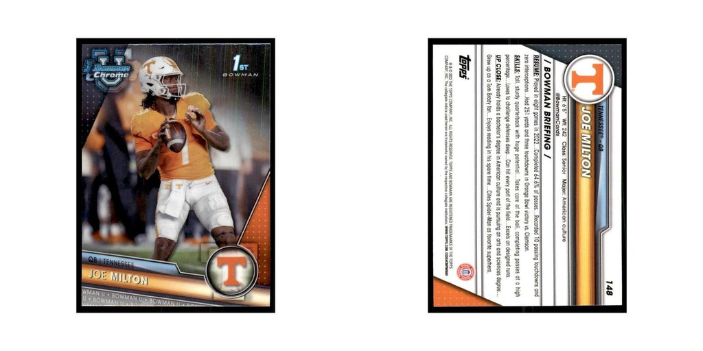 Joe Milton 2023 Bowman University Chrome #148 Tennessee Volunteers NM