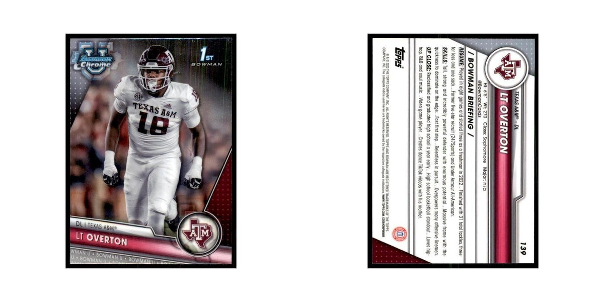 LT Overton 2023 Bowman University Chrome #139 Texas A&M Aggies Football Card NM