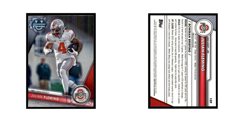 Julian Fleming 2023 Bowman University Chrome #109 Ohio State Buckeyes NM