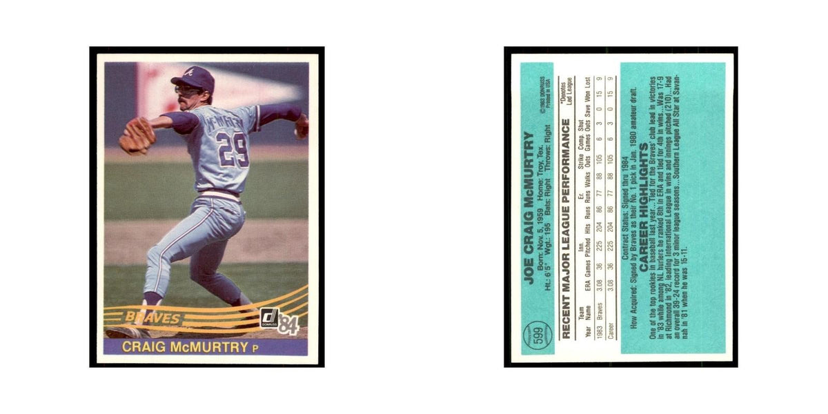Craig McMurtry Rookie 1984 Donruss #599 Atlanta Braves Baseball Card NM