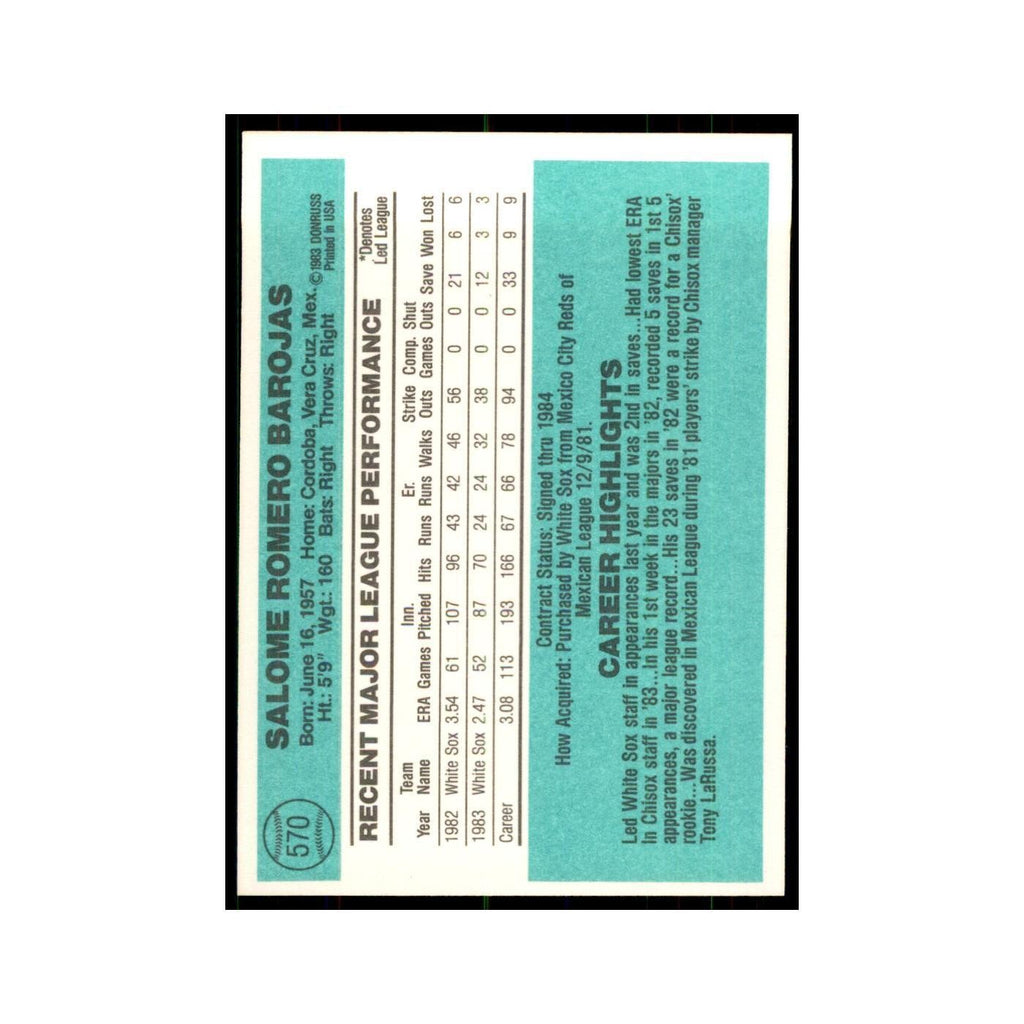 Salome Barojas 1984 Donruss #570 Chicago White Sox Baseball Card NM