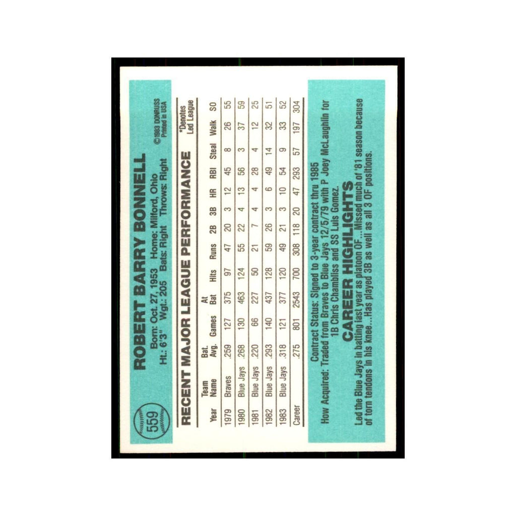 Barry Bonnell 1984 Donruss #559 Toronto Blue Jays Baseball Card NM