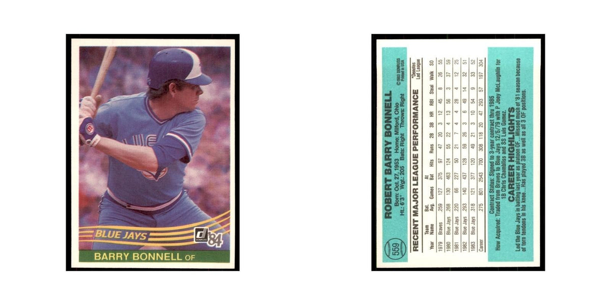 Barry Bonnell 1984 Donruss #559 Toronto Blue Jays Baseball Card NM