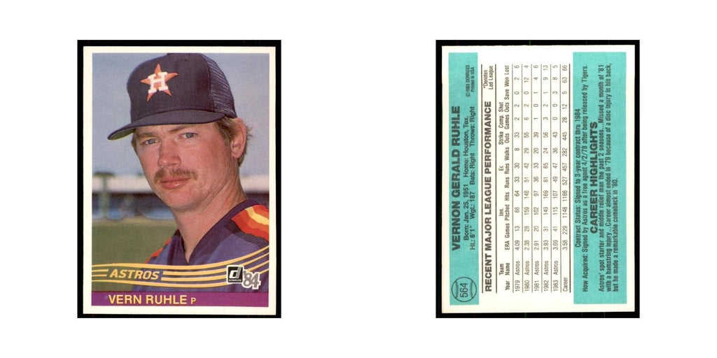 Vern Ruhle 1984 Donruss #564 Houston Astros Baseball Card NM