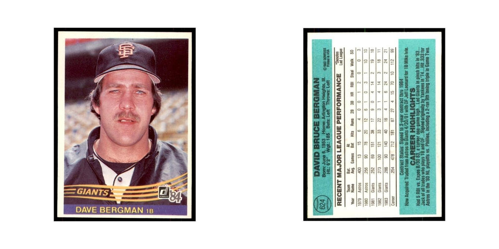 Dave Bergman 1984 Donruss #624 San Francisco Giants Baseball Card NM