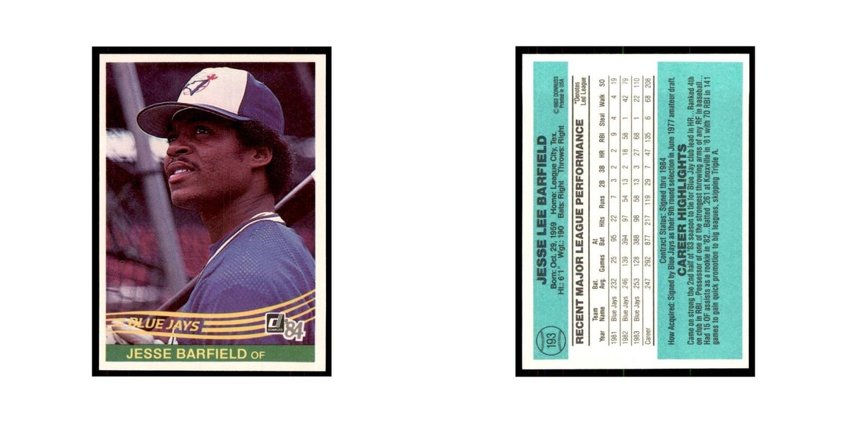 Jesse Barfield 1984 Donruss #193 Toronto Blue Jays Baseball Card NM
