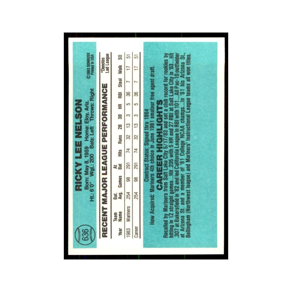 Ricky Nelson Rookie 1984 Donruss #636 Seattle Mariners Baseball Card NM
