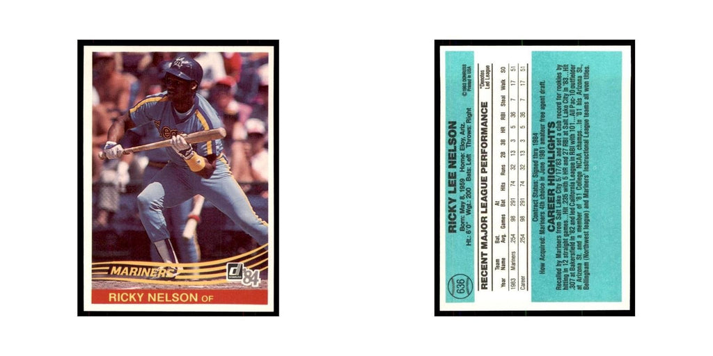 Ricky Nelson Rookie 1984 Donruss #636 Seattle Mariners Baseball Card NM