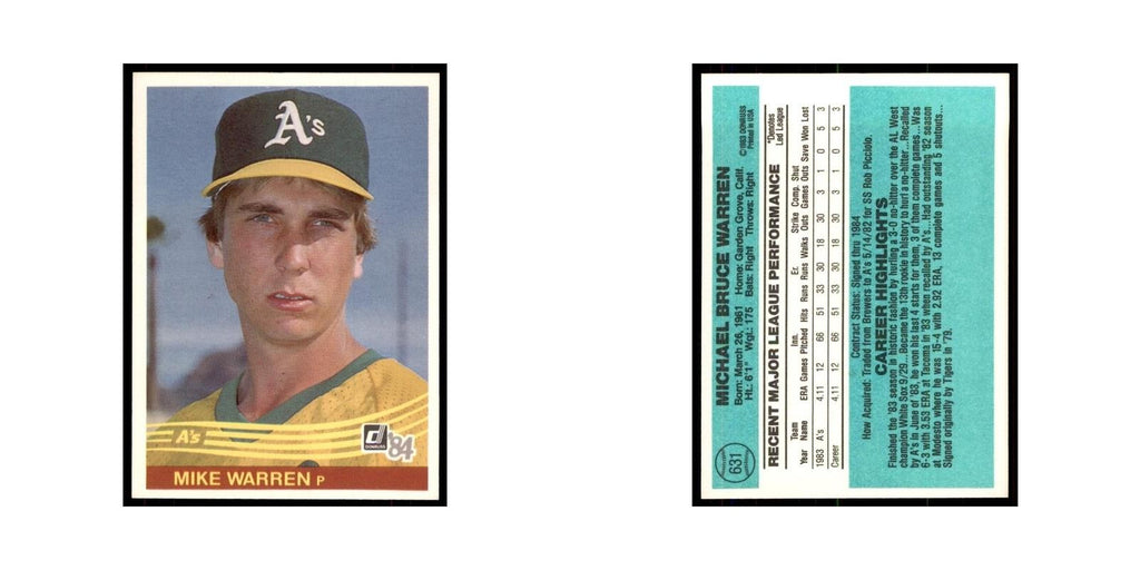 Mike Warren Rookie 1984 Donruss #631 Oakland Athletics Baseball Card NM